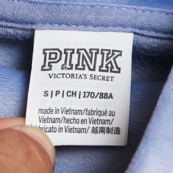 Pink Victorias Secret Velour Varsity Cowl Neck Sweatshirt Womens Small Blue - Picture 3 of 7